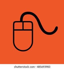 Black computer mouse icon vector illustration. Orange background