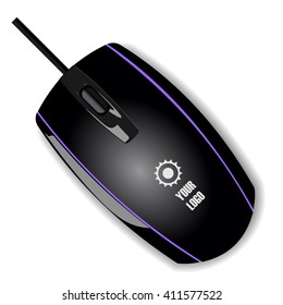 Black computer mouse on a white background