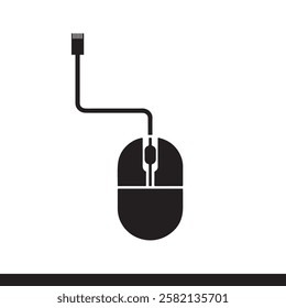 A black computer mouse with a white background