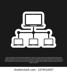 Black Computer network icon isolated on black background. Laptop network. Internet connection. Vector Illustration
