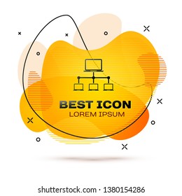 Black Computer network icon isolated on white background. Laptop network. Internet connection. Fluid color banner. Vector Illustration