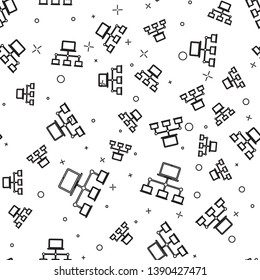 Black Computer network icon isolated seamless pattern on white background. Laptop network. Internet connection. Vector Illustration