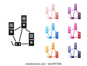 Black Computer network icon isolated on white background. Laptop network. Internet connection. Set icons colorful. Vector Illustration