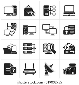 Black Computer Network and internet icons - vector icon set