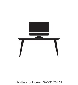 Schwarzer Computer auf einem Schreibtischsymbol einzeln auf weißem Hintergrund, Vektorgrafik. Design-Element für Technologie-, Geschäfts- oder Grafikdesign-Projekte.