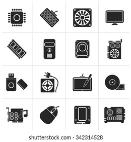 Black Computer part icons - vector icon set
