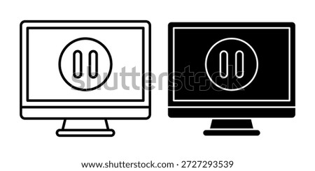 Black computer pause button icon bundle representing pause actions, playback control, and stop states.
