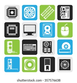 Black Computer performance and equipment icons - vector icon set
