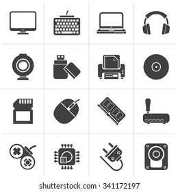 Black Computer Peripherals And Accessories Icons - Vector Icon Set