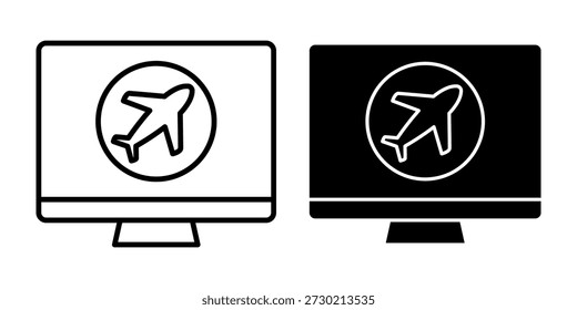 Black computer plane icon bundle representing travel booking, flight services, and transportation platforms.