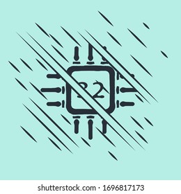 Black Computer processor with microcircuits CPU icon isolated on green background. Chip or cpu with circuit board. Micro processor. Glitch style. Vector Illustration