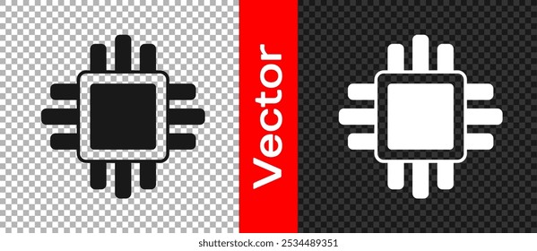 Black Computer processor with microcircuits CPU icon isolated on transparent background. Chip or cpu with circuit board. Micro processor.  Vector