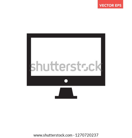 Black computer screen monitor icon, simple technology flat design pictogram, infographic vector for app logo web button ui ux interface elements isolated on white background