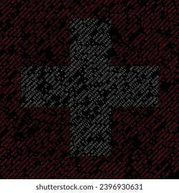 Black computer screen withe red and white source code in shape of Flag of Switzerland. Illustration made December 5th, 2023, Zurich, Switzerland.
