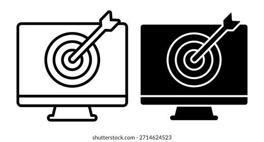 Paquete de iconos de destino de computadora negro adecuado para objetivos, puntos de enfoque, precisión y conceptos de planificación digital.