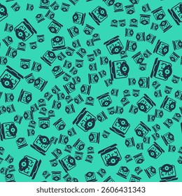 Black Computer vision icon isolated seamless pattern on green background. Technical vision, eye circuit, video surveillance system, augmented reality systems.  Vector