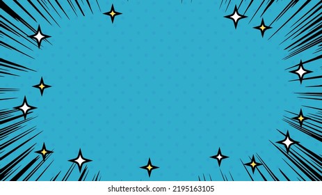Black concentrated lines and glitter frame in blue background