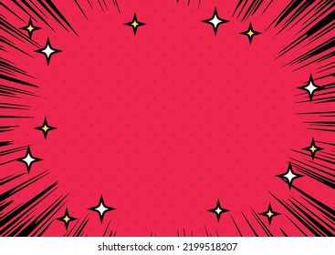 Black concentrated lines and glitter frame in red background