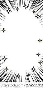 Black concentrated lines and glitter frame in white background for vertical smartphone