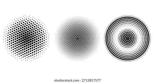 Conjunto de círculo concéntrico negro. Epicentro punteado y lineal, objetivo, concepto de icono de radar. Ondulación de Elementos de señal radial o vibración. Símbolos de semitonos de Vector