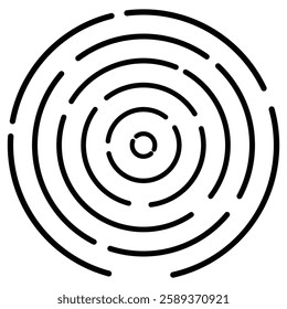 Black concentric circle set. Sonar or sound wave ring collection. Dotted and linear epicentre, target, radar icon concept. Spokes with radiating stripes. Abstract illusion geometric shapes. EPS 10. 