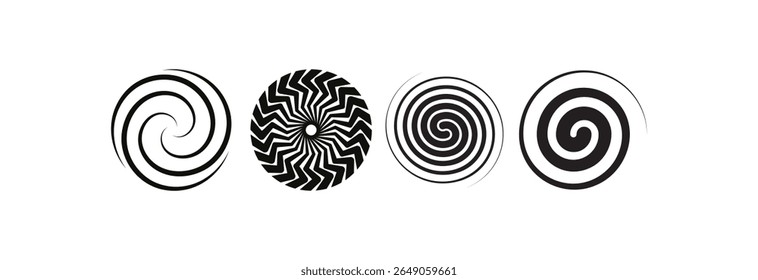 Conjunto de círculo concêntrico preto. Sonar ou coleção de anéis de onda de som. Conceito pontilhado e linear de ícone de epicentro, alvo e radar. Ondulação de elementos radiais ou vibração. Símbolos de linha e meio-tom de vetor