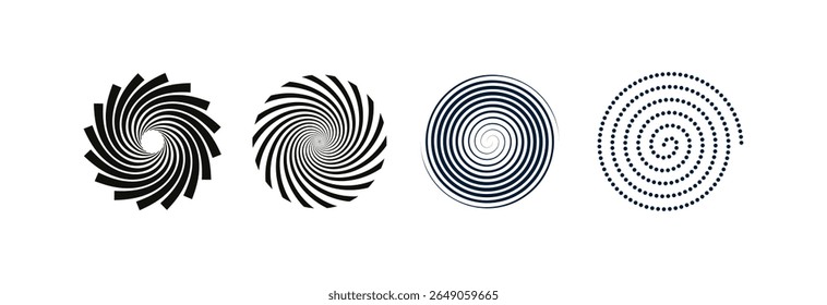 Black concentric circle set. Sonar or sound wave ring collection. Dotted and linear epicentre, target, radar icon concept. Ripple radial signal or vibration elements. Vector line and halftone symbols