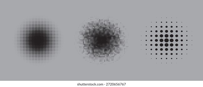 Conjunto de círculo concéntrico negro. Sonar o colección de anillo de ondas sonoras. Epicentro punteado y lineal, objetivo, concepto de icono de radar. Ondulación de Elementos de señal radial o vibración. Vectores de línea y semitonos