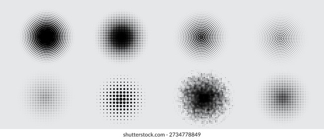 Schwarzer konzentrischer Kreis. Sonar- oder Schallwellenringsammlung. Gepunktetes und lineares Epizentrum, Ziel, Radarsymbolkonzept. Radiale Signal- oder Vibrationselemente rippen. Vektorlinien- und Rastersymbole