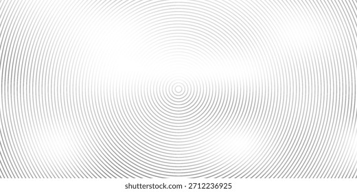 Schwarze konzentrische Kreisstruktur. Radialer geometrischer Hintergrund. Lineares Epizentrum-, Radar- oder Zielkonzept Runde gerippte Ringtapete für Broschüre, Vorlage, Poster, Overlay. Vektorhintergrund