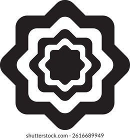 A black concentric, eight-pointed star vector icon