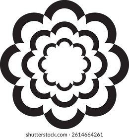 A black, concentric flower vector logo or icon