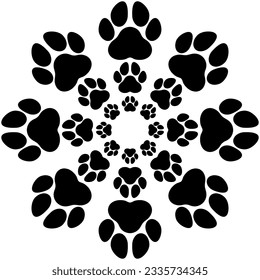 Black concentric paw design on white background