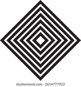 Black, concentric squares op art design vector logo, symbol or icon