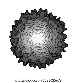 Black concentric wavy lines. Stack of rounded shapes. Abstract organic form. Monochrome vector illustration.