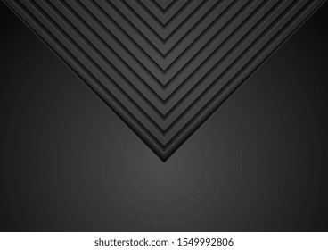 Black concept background with geometric triangle stripes. Dark technology abstract background. Futuristic vector design