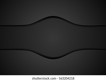 Black concept wavy abstract background. Vector dark graphic design eps 10