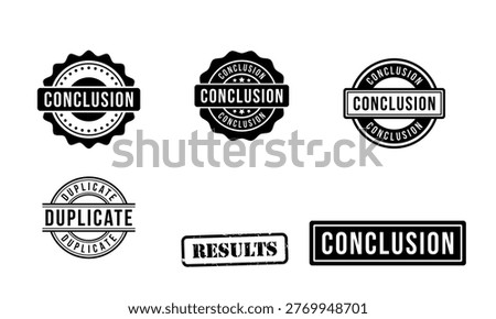 Black Conclusion and Duplicate Stamp Silhouette Set, Professional Office Vector Illustration and Web Icon Clipart Symbol Collection on White Background