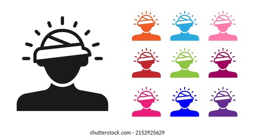 Black Concussion, Headache, Dizziness, Migraine Icon Isolated On White Background. Set Icons Colorful. Vector