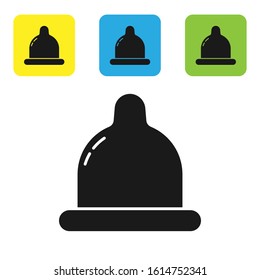 Black Condom icon isolated on white background. Safe love symbol. Contraceptive method for male. Set icons colorful square buttons. Vector Illustration