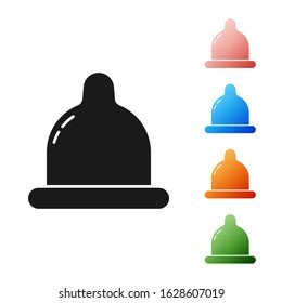 Black Condom icon isolated on white background. Safe love symbol. Contraceptive method for male. Set icons colorful. Vector Illustration