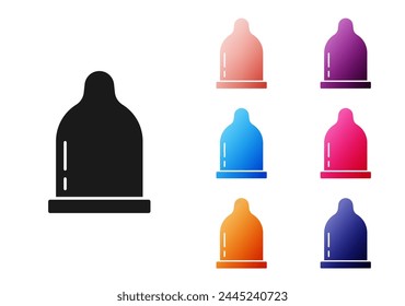 Black Condom icon isolated on white background. Safe love symbol. Contraceptive method for male. Set icons colorful. Vector