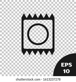 Black Condom in package icon isolated on transparent background. Safe love symbol. Contraceptive method for male.  Vector Illustration