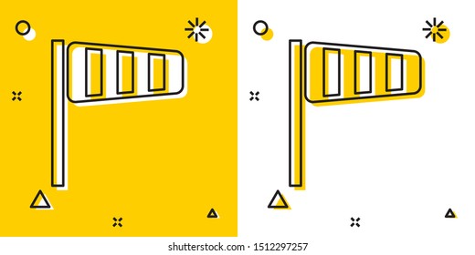 Black Cone meteorology windsock wind vane icon isolated on yellow and white background. Windsock indicate the direction and strength of the wind. Random dynamic shapes. Vector Illustration