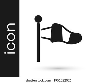 Black Cone meteorology windsock wind vane icon isolated on white background. Windsock indicate the direction and strength of the wind.  Vector