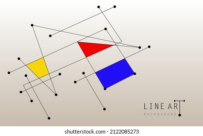 Black connected lines and dots. Abstract geometric shapes on a neutral background. Inspired by the Dutch painter Piet Mondrian. Emulation.