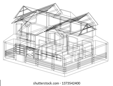 Black construction of house in the white background