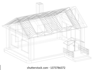 Black construction of house in the white background