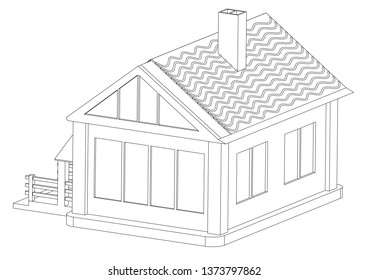 Black construction of house in the white background