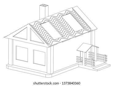 Black construction of house in the white background